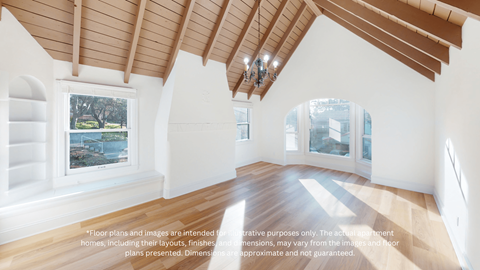 an empty living room with white walls and wood floors and a large window